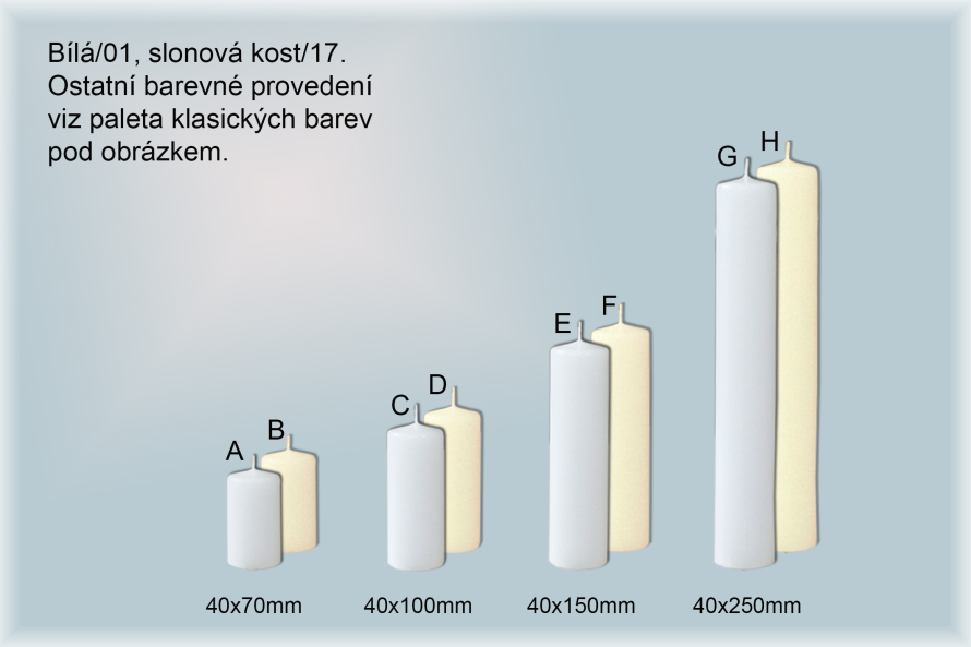Svíčky válce Ø40mm (bílá/01, sl.kost/17)