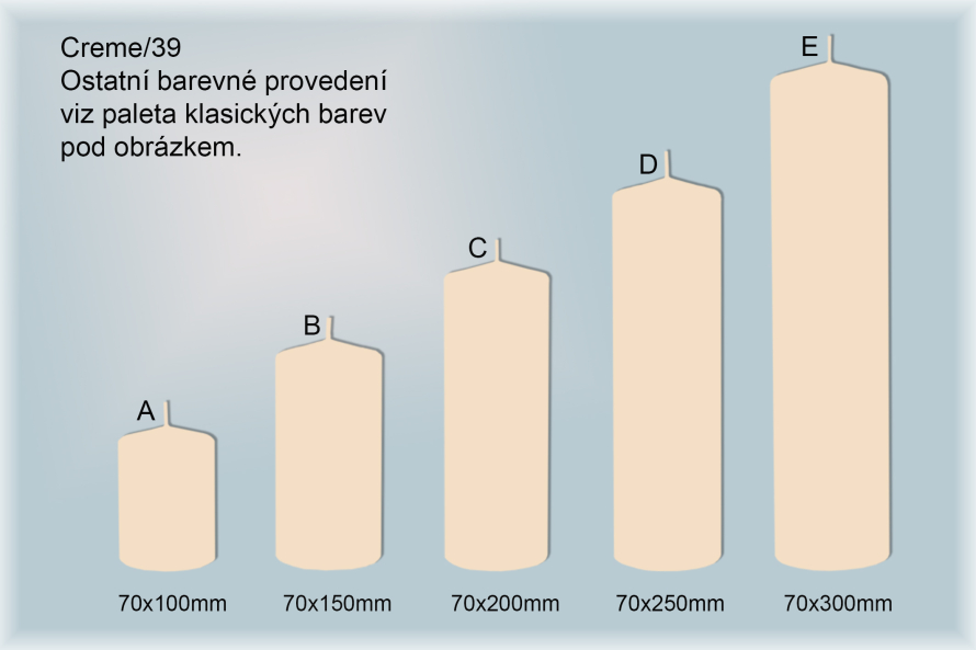 Svíčky válce Ø70mm (creme/39)