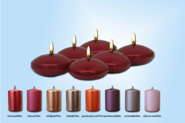 Plovoucí svíčky "Čočky" (6ks/bal) metal červené odstíny