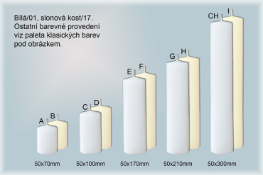 Svíčky válce Ø50mm (bílá/01, sl.kost/17)