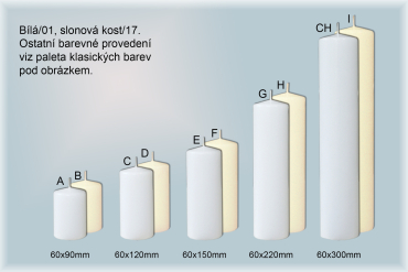 Svíčky válce Ø60mm (bílá/01, sl.kost/17)