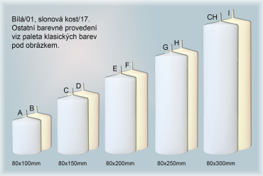 Svíčky válce Ø80mm (bílá/01, sl.kost/17)