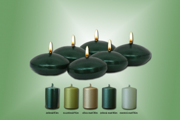 Plovoucí svíčky "Čočky" (6ks/bal) metal zelené odstíny